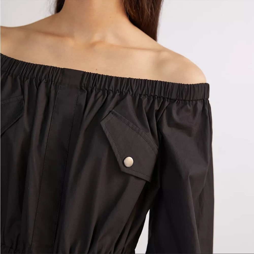 NWT Anthropologie Mare Mare Black Off-the-Shoulder Belted Jumpsuit Size S - Picture 2 of 12